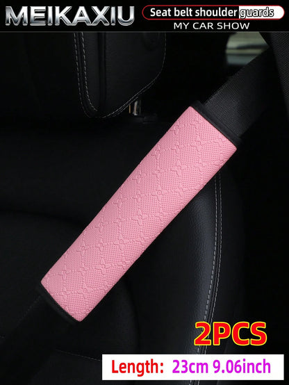 MEIKAXIU 1 Or 2 Pieces 23cm (9.06 Inch) 3D Star PU Leather Embossed Car Shoulder Pad Cover, Seat Belt Decoration, Car Interior Accessories For Women