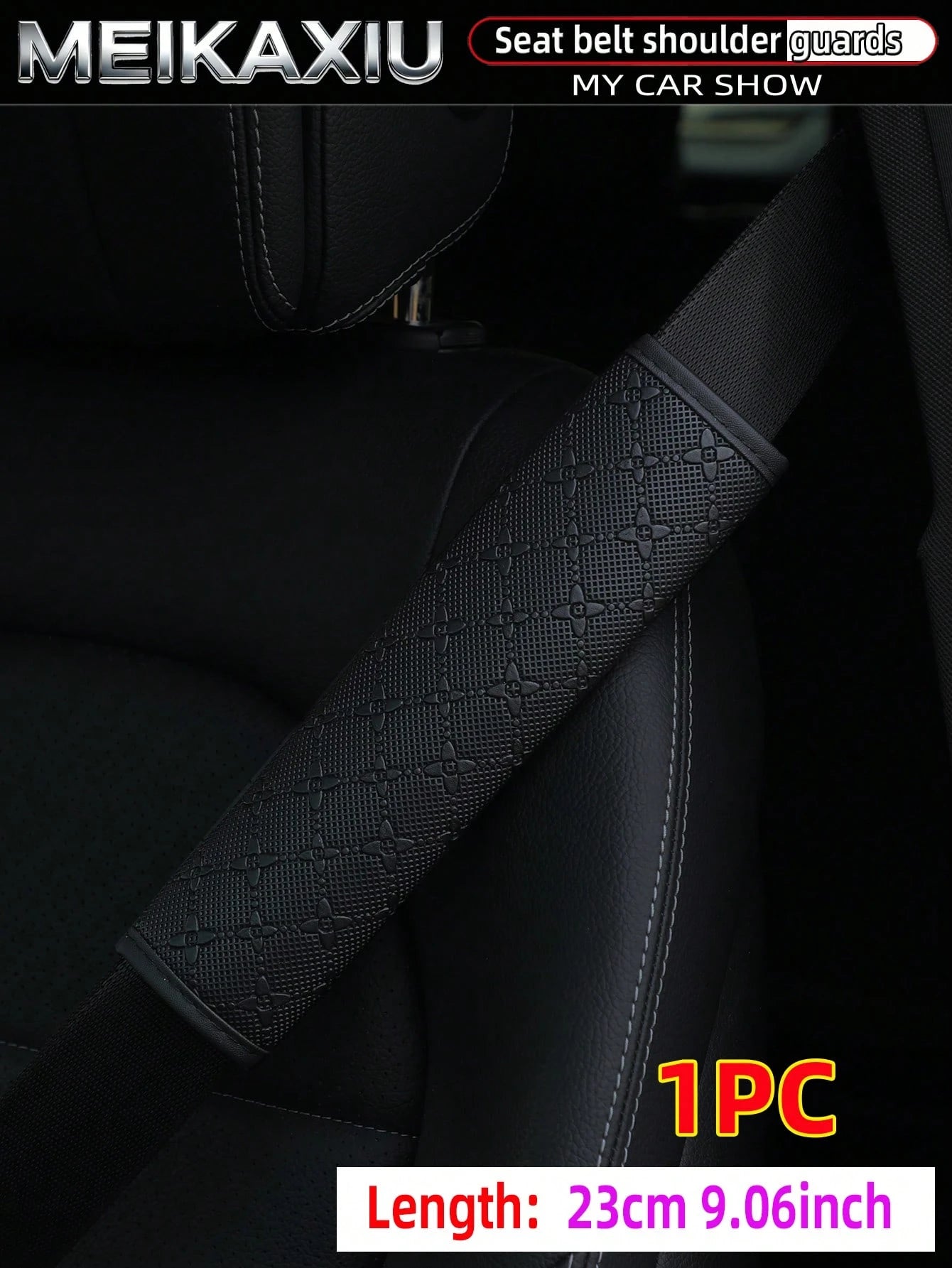MEIKAXIU 1 Or 2 Pieces 23cm (9.06 Inch) 3D Star PU Leather Embossed Car Shoulder Pad Cover, Seat Belt Decoration, Car Interior Accessories For Women