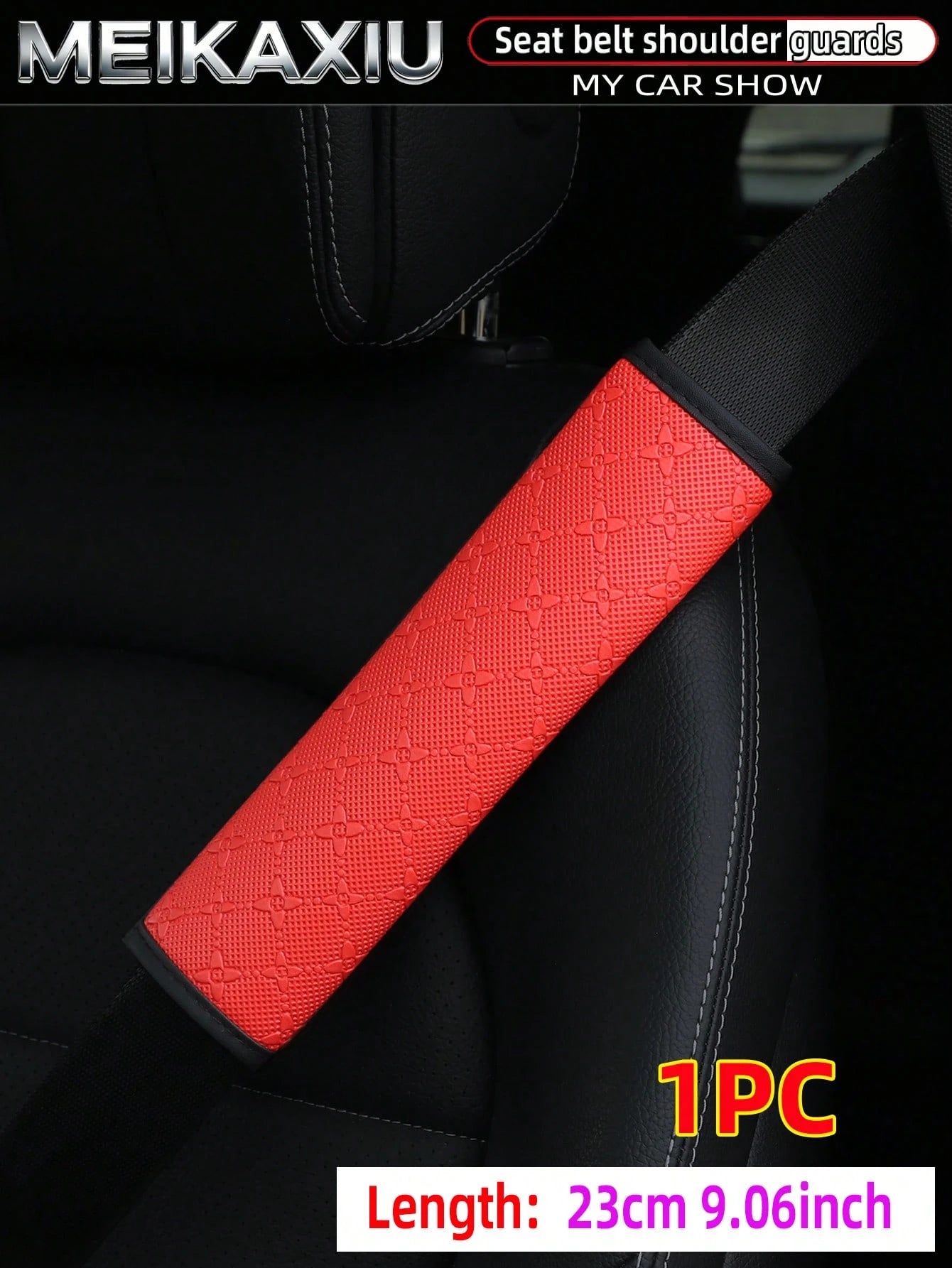MEIKAXIU 1 Or 2 Pieces 23cm (9.06 Inch) 3D Star PU Leather Embossed Car Shoulder Pad Cover, Seat Belt Decoration, Car Interior Accessories For Women