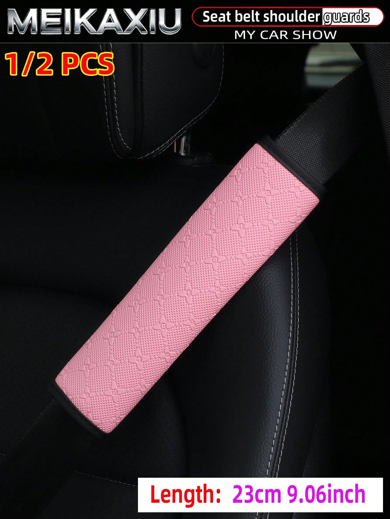 MEIKAXIU 1 Or 2 Pieces 23cm (9.06 Inch) 3D Star PU Leather Embossed Car Shoulder Pad Cover, Seat Belt Decoration, Car Interior Accessories For Women