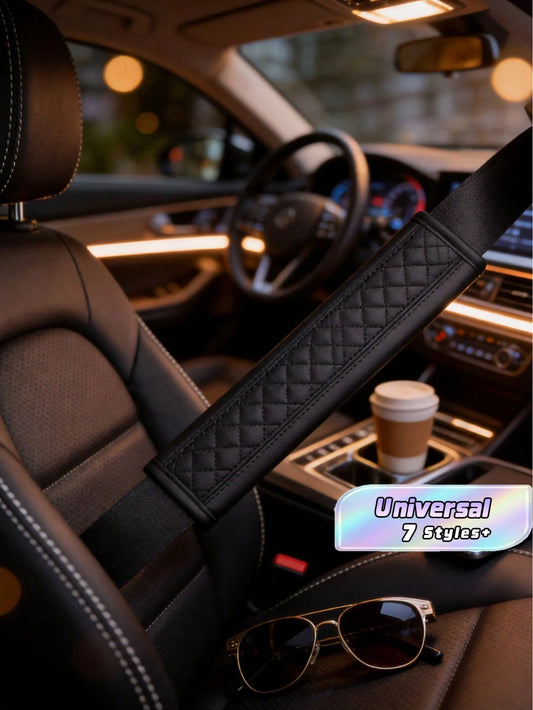 MEIKAXIU 1PC PU Leather Embossed Car Seat Belt Cover Protector, Universal Car Interior Decorative Accessories, All Season,Car Accessories