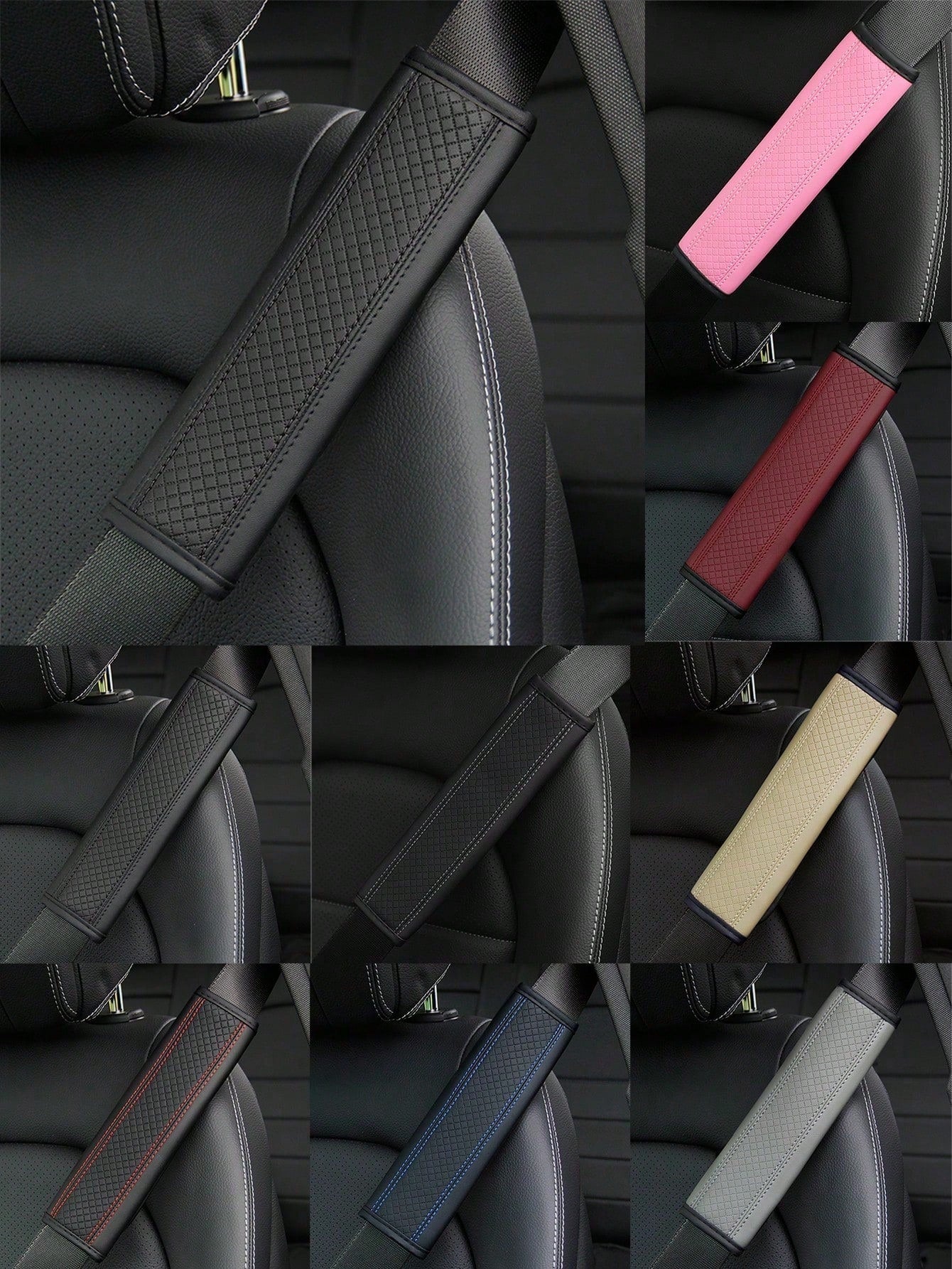 MEIKAXIU 1PC PU Leather Embossed Car Seat Belt Cover Protector, Universal Car Interior Decorative Accessories, All Season,Car Accessories