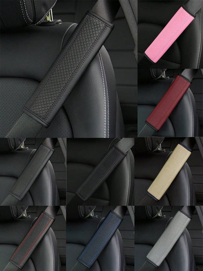 MEIKAXIU 1PC PU Leather Embossed Car Seat Belt Cover Protector, Universal Car Interior Decorative Accessories, All Season,Car Accessories