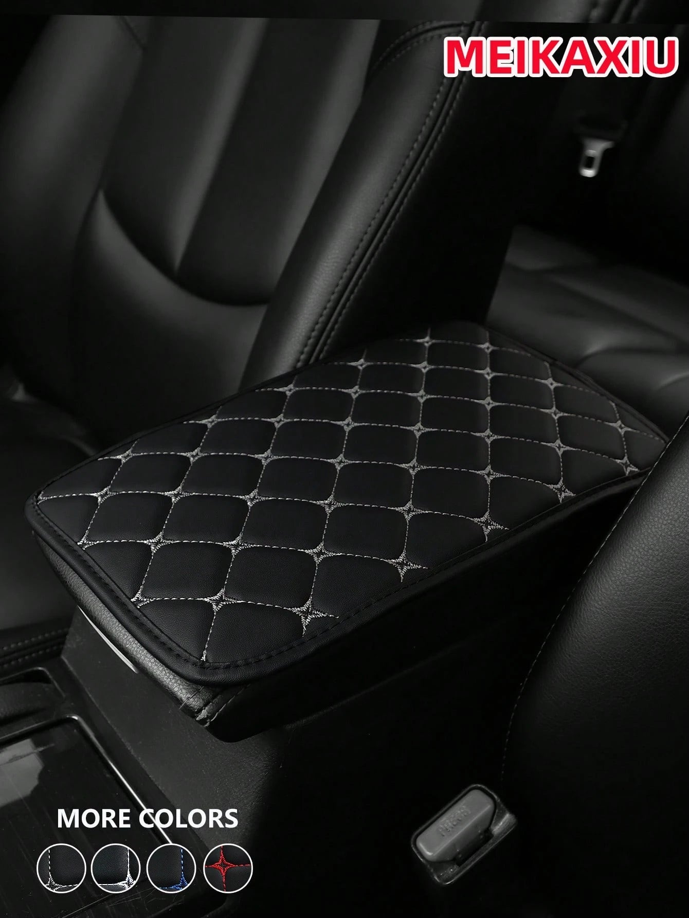 MEIKAXIU 1pc PU Leather Embroidered Comfortable Armrest Pad For Cars, 12.6"X7.5", Universal Car Accessories, Unisex Black And Red