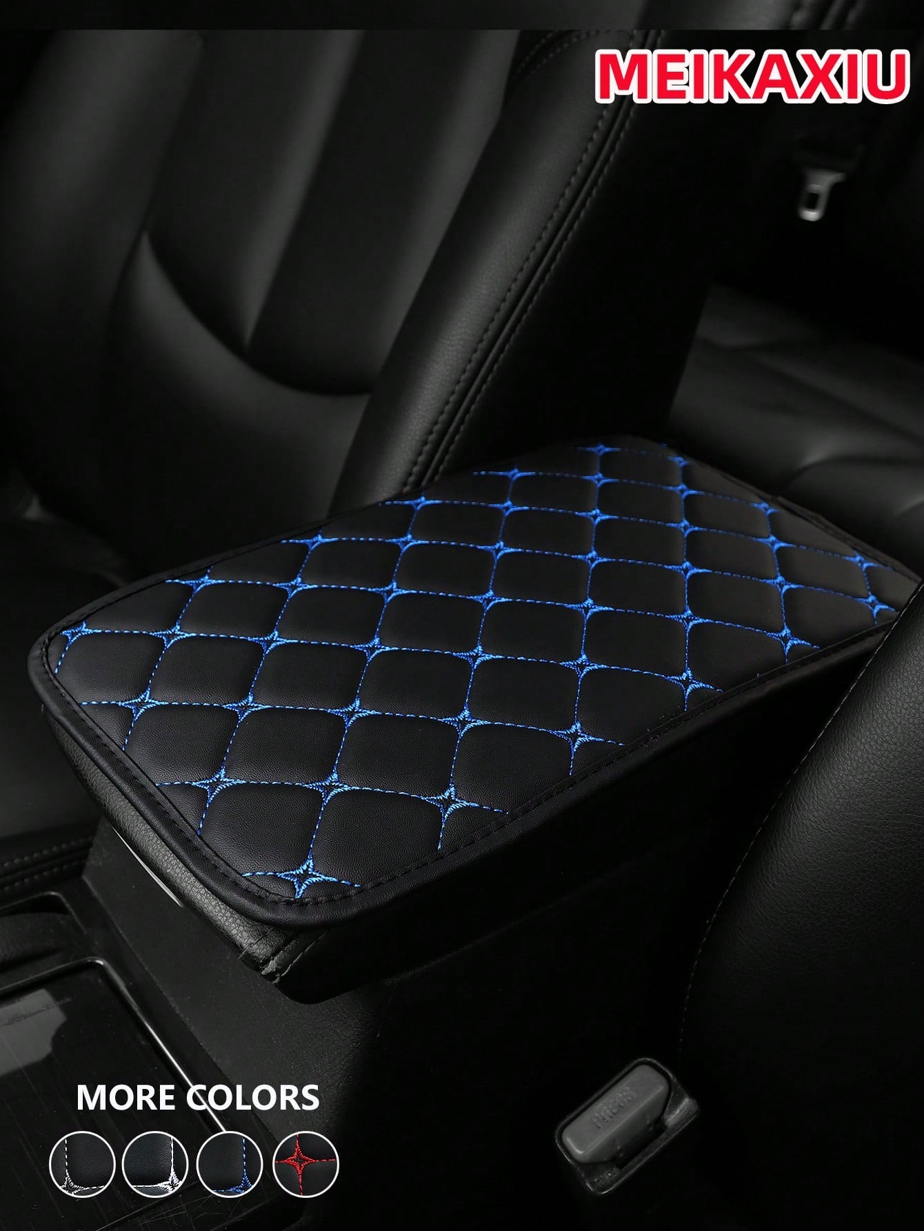 MEIKAXIU 1pc PU Leather Embroidered Comfortable Armrest Pad For Cars, 12.6"X7.5", Universal Car Accessories, Unisex Black And Red