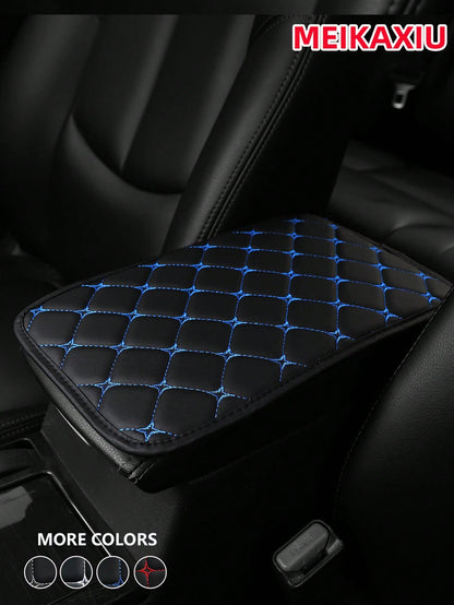 MEIKAXIU 1pc PU Leather Embroidered Comfortable Armrest Pad For Cars, 12.6"X7.5", Universal Car Accessories, Unisex Black And Red