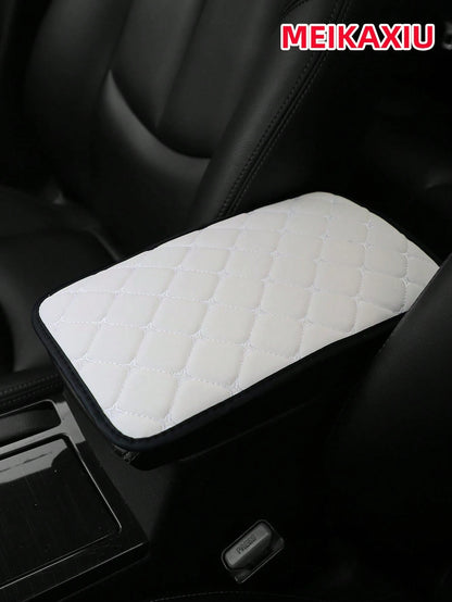 MEIKAXIU 1pc PU Leather Embroidered Comfortable Armrest Pad For Cars, 12.6"X7.5", Universal Car Accessories, Unisex Black And Red