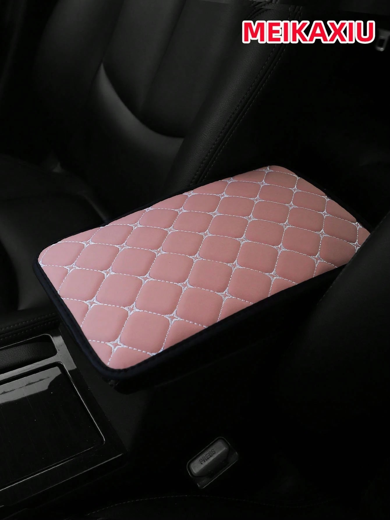 MEIKAXIU 1pc PU Leather Embroidered Comfortable Armrest Pad For Cars, 12.6"X7.5", Universal Car Accessories, Unisex Black And Red