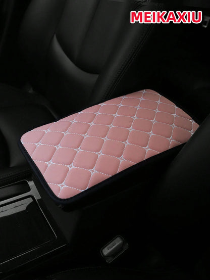 MEIKAXIU 1pc PU Leather Embroidered Comfortable Armrest Pad For Cars, 12.6"X7.5", Universal Car Accessories, Unisex Black And Red