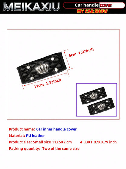 MEIKAXIU 2pcs Soft Faux Sheepskin Rhinestone Bling Bling Fabric Comfortable Breathable Car Grab Handle Protective Cover, Universal Car Interior Accessories