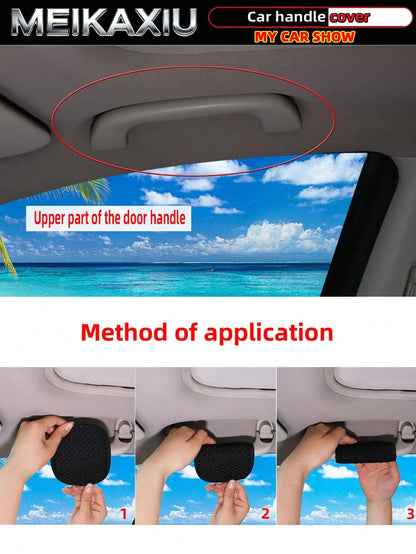MEIKAXIU 2pcs Soft Faux Sheepskin Rhinestone Bling Bling Fabric Comfortable Breathable Car Grab Handle Protective Cover, Universal Car Interior Accessories