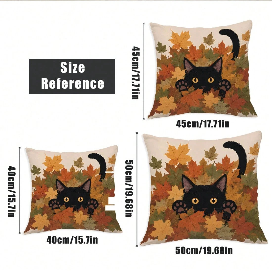 MEMNUN 4pcs Autumn Black Cat Vintage Maple Leaf Background Cute Black Cat Illustration Print Pattern Pillow Covers [Pillow Insert Not Included] 40*40cm/45*45cm/50*50cm [Single-Sided Printing] Made Of