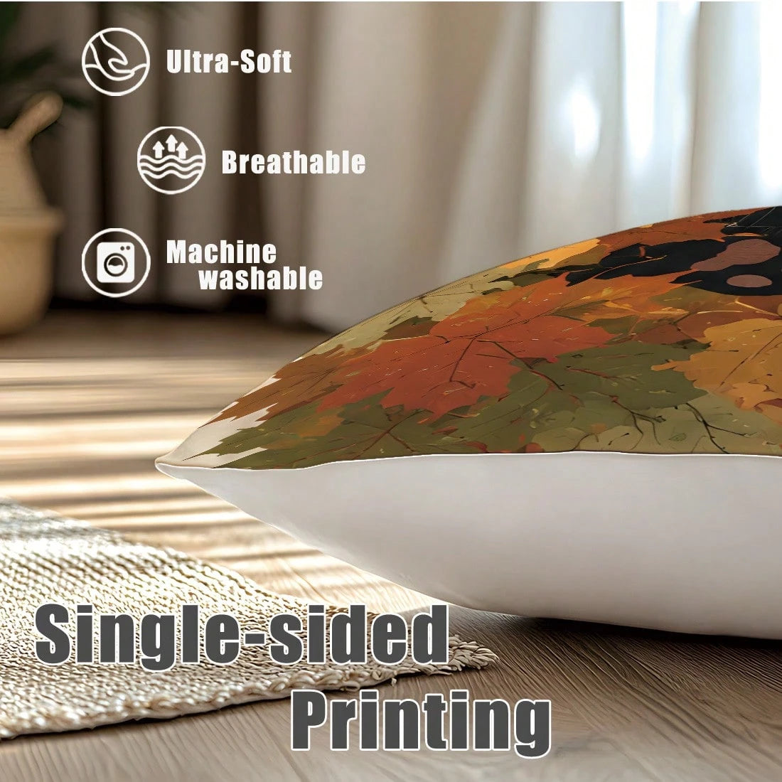 MEMNUN 4pcs Autumn Black Cat Vintage Maple Leaf Background Cute Black Cat Illustration Print Pattern Pillow Covers [Pillow Insert Not Included] 40*40cm/45*45cm/50*50cm [Single-Sided Printing] Made Of