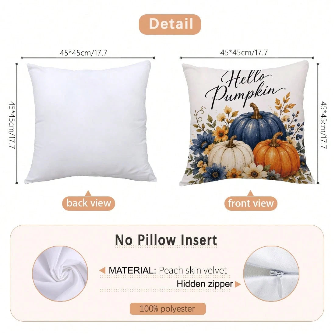 MEMNUN 4pcs Autumn Blue & White Pumpkin Wooden House Maple Leaf Print Pillow Covers [No Pillow Insert], 40*40cm/45*45cm/50*50cm [Single-Sided Print] Made Of Polyester Material Hello Pumpkin Fall In Lo