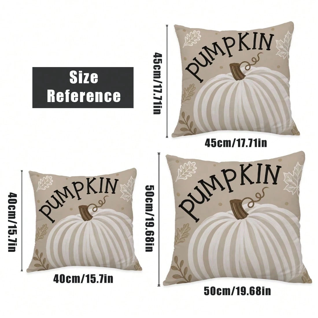 MEMNUN 4pcs Autumn Milk Tea Color Hand-Painted White Pumpkin Print Pattern Pillow Covers [No Pillow Insert], 40*40cm/45*45cm/50*50cm, [Single-Sided Printing] Made Of Polyester Material PUMPKIN Minimal