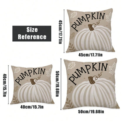 MEMNUN 4pcs Autumn Milk Tea Color Hand-Painted White Pumpkin Print Pattern Pillow Covers [No Pillow Insert], 40*40cm/45*45cm/50*50cm, [Single-Sided Printing] Made Of Polyester Material PUMPKIN Minimal
