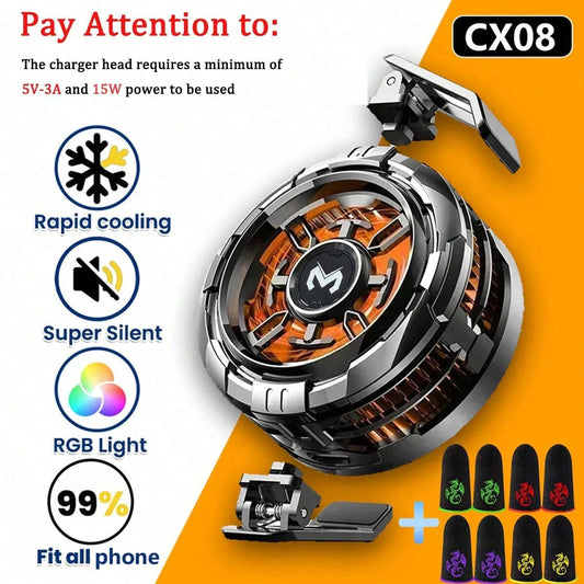 MEMO CX08 2025 New Magnetic Cooling Heat Dissipator, Quick Cooling Phone Cooler, [5V-3A] 15W Charger Adapter Powered No Battery, High-Power For Smartphone, Tablet, Live Streaming, Gaming, Comes With 4