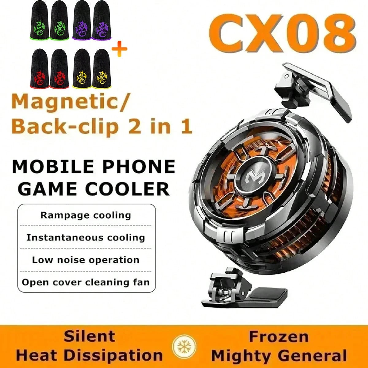 MEMO CX08 2025 New Magnetic Cooling Heat Dissipator, Quick Cooling Phone Cooler, [5V-3A] 15W Charger Adapter Powered No Battery, High-Power For Smartphone, Tablet, Live Streaming, Gaming, Comes With 4