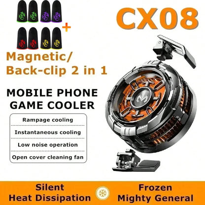 MEMO CX08 2025 New Magnetic Cooling Heat Dissipator, Quick Cooling Phone Cooler, [5V-3A] 15W Charger Adapter Powered No Battery, High-Power For Smartphone, Tablet, Live Streaming, Gaming, Comes With 4
