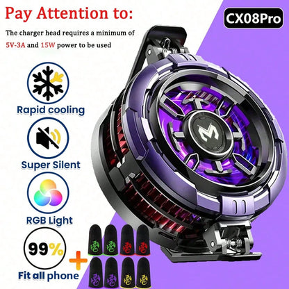 MEMO CX08 2025 New Magnetic Cooling Heat Dissipator, Quick Cooling Phone Cooler, [5V-3A] 15W Charger Adapter Powered No Battery, High-Power For Smartphone, Tablet, Live Streaming, Gaming, Comes With 4