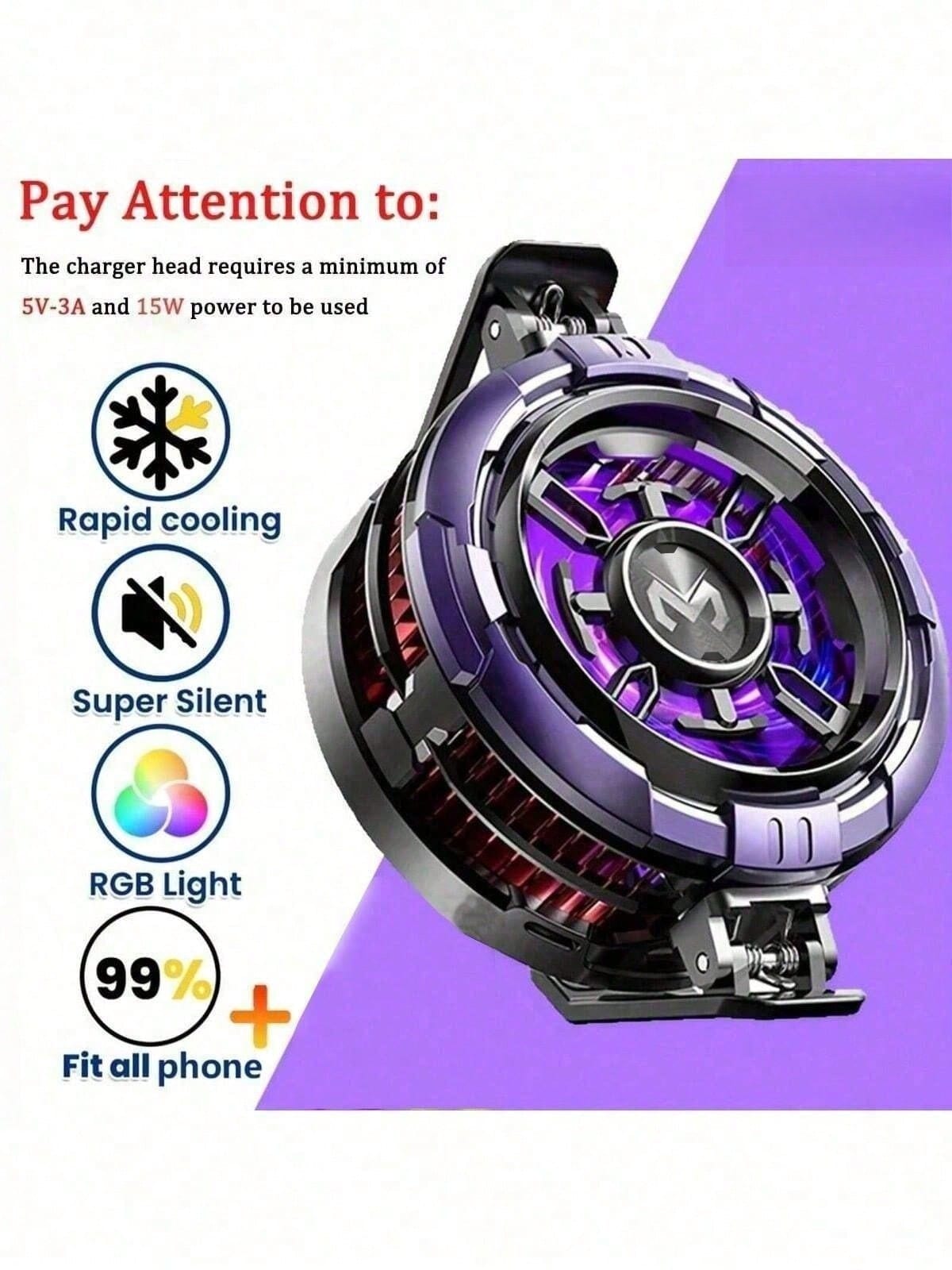 MEMO Magnetic Phone Cooling Fan Protective Case- Portable ABS Heatsink With RGB Lighting, Ultra-Quiet Operation, Rapid Cooling, Compatible With IPhone 15 Pro Max, 14, OnePlus, POCO And More- USB Pow