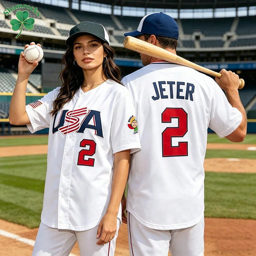 Men's #2 Derek Jeter Baseball Jersey, 2006 USA World Baseball Classic Number Stitching Baseball Apparel,Game Day Fan Gift