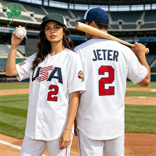 Men's #2 Derek Jeter Baseball Jersey, 2006 USA World Baseball Classic Number Stitching Baseball Apparel,Game Day Fan Gift