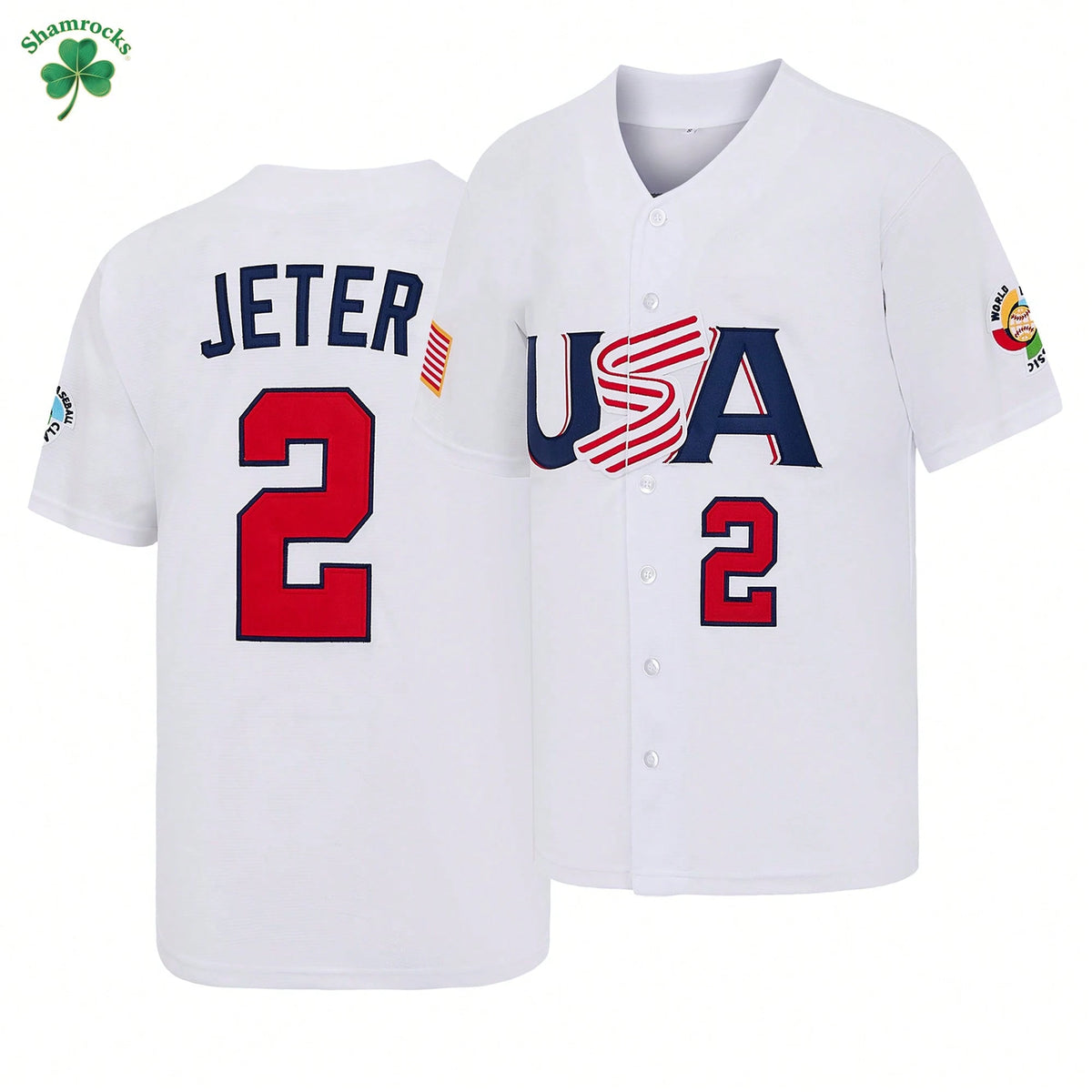 Men's #2 Derek Jeter Baseball Jersey, 2006 USA World Baseball Classic Number Stitching Baseball Apparel,Game Day Fan Gift