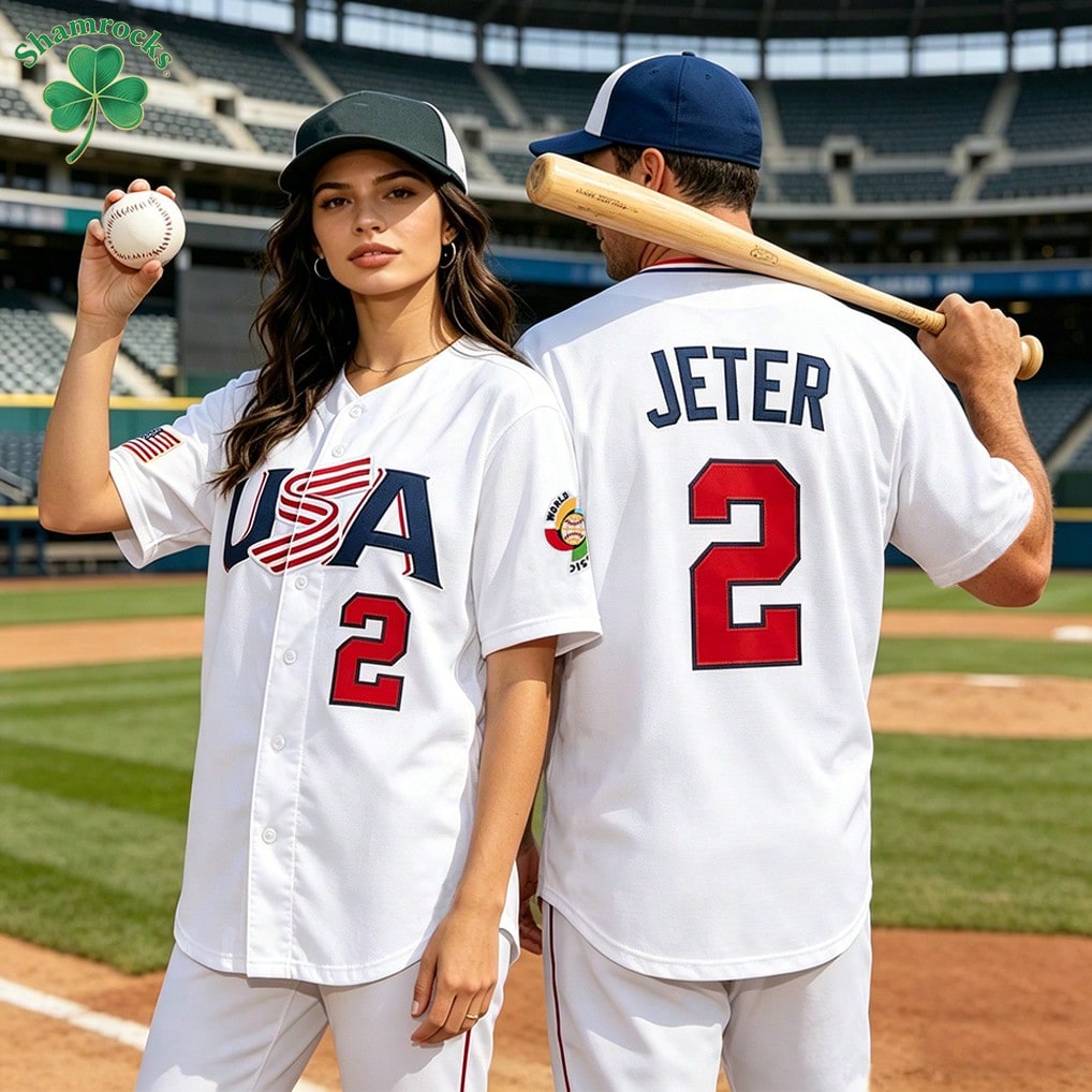Men's #2 Derek Jeter Baseball Jersey, 2006 USA World Baseball Classic Number Stitching Baseball Apparel,Game Day Fan Gift