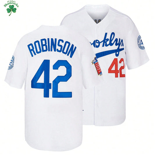 Men's #42 Legend Jackie Robinson White Baseball Jersey,Letter Embroidery Baseball Clothing,Fan Commemorative Gifts