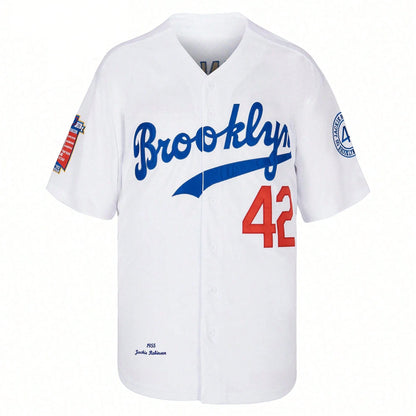 Men's #42 Legend Jackie Robinson White Baseball Jersey,Letter Embroidery Baseball Clothing,Fan Commemorative Gifts