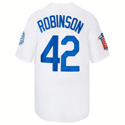Men's #42 Legend Jackie Robinson White Baseball Jersey,Letter Embroidery Baseball Clothing,Fan Commemorative Gifts