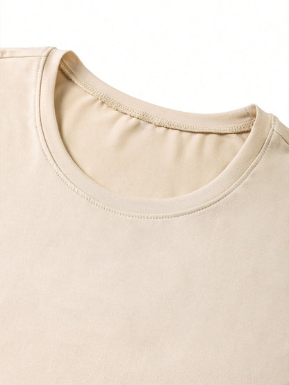 Men's Fashionable Versatile Orange Print Round Neck T-Shirt, Summer