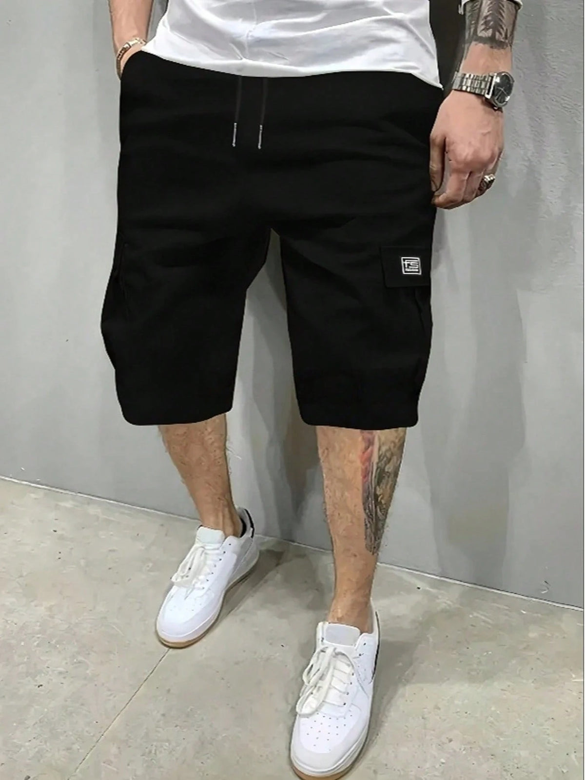 Men's Lightweight Street Style Cargo Shorts- Solid Color Drawstring Elastic Waist Casual Shorts, Summer Sports