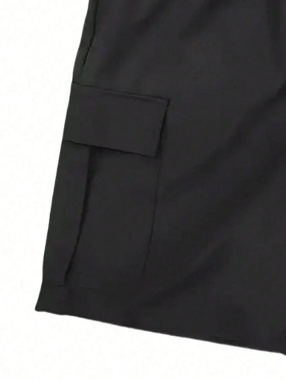 Men's Lightweight Street Style Cargo Shorts- Solid Color Drawstring Elastic Waist Casual Shorts, Summer Sports
