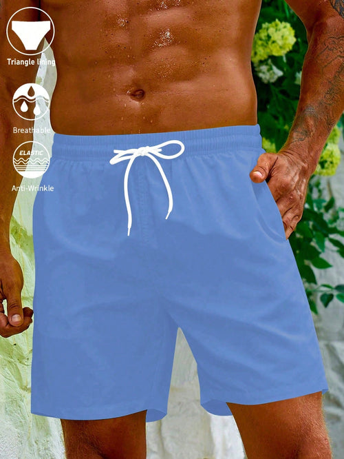 Men's Solid Color Drawstring Waist Pocket Beach Shorts Men Beach Wear Men Swim Trunk Men Vacation Shorts Men Lounge Shorts Pink Men Sh