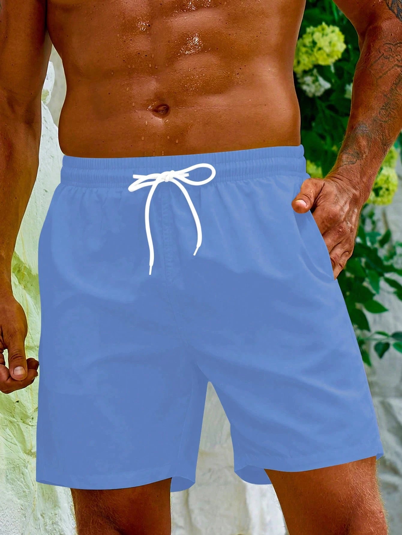 Men's Solid Color Drawstring Waist Pocket Beach Shorts Men Beach Wear Men Swim Trunk Men Vacation Shorts Men Lounge Shorts Pink Men Sh