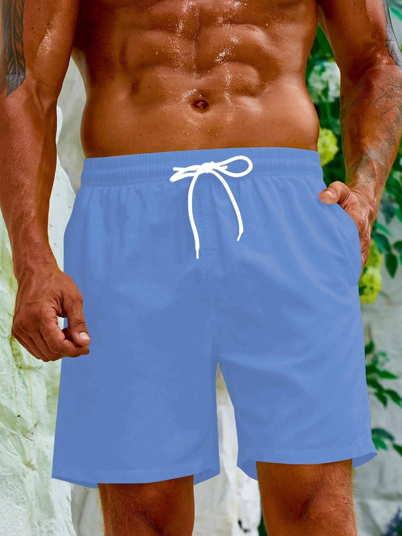 Men's Solid Color Drawstring Waist Pocket Beach Shorts Men Beach Wear Men Swim Trunk Men Vacation Shorts Men Lounge Shorts Pink Men Sh