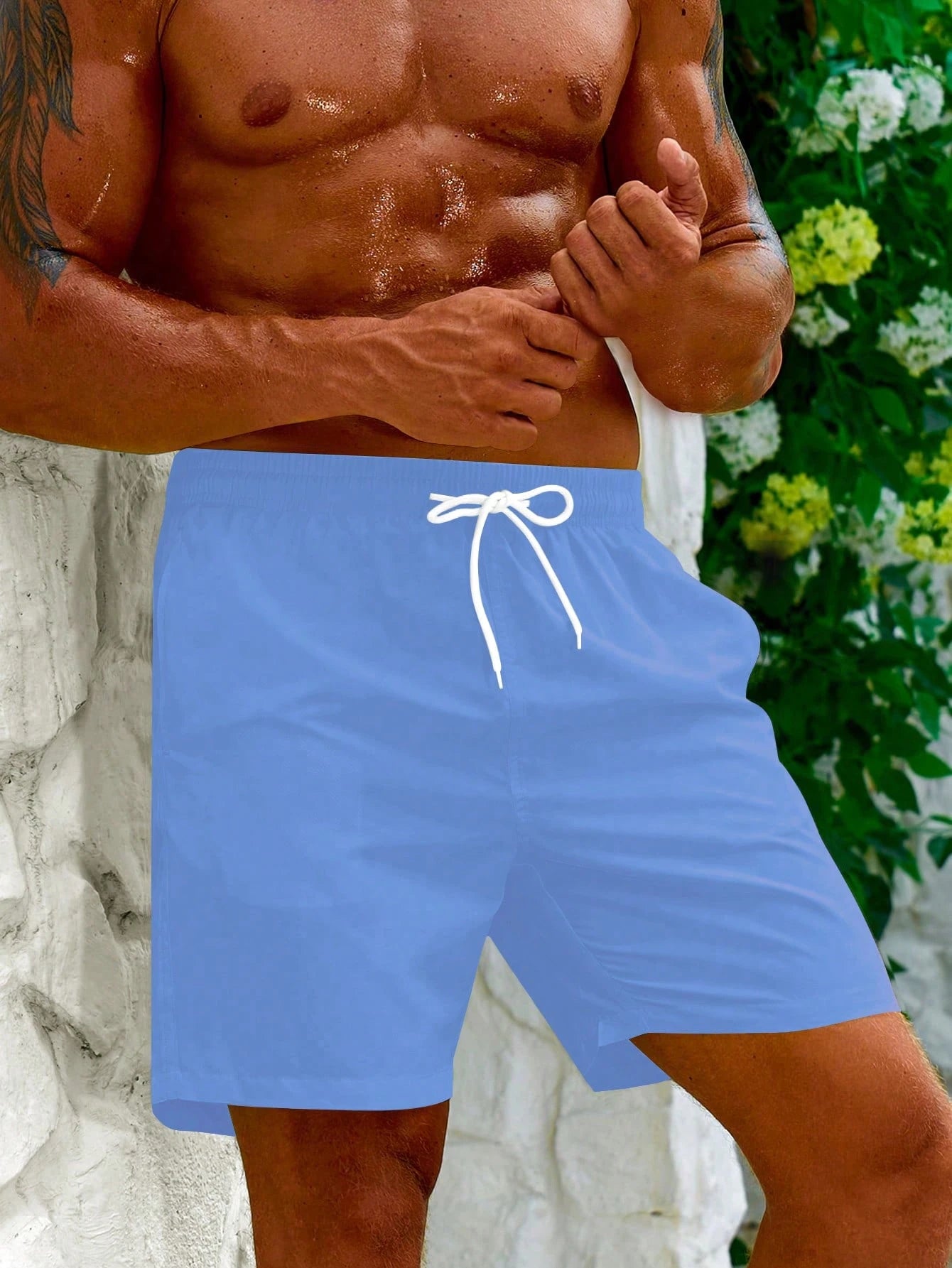 Men's Solid Color Drawstring Waist Pocket Beach Shorts Men Beach Wear Men Swim Trunk Men Vacation Shorts Men Lounge Shorts Pink Men Sh