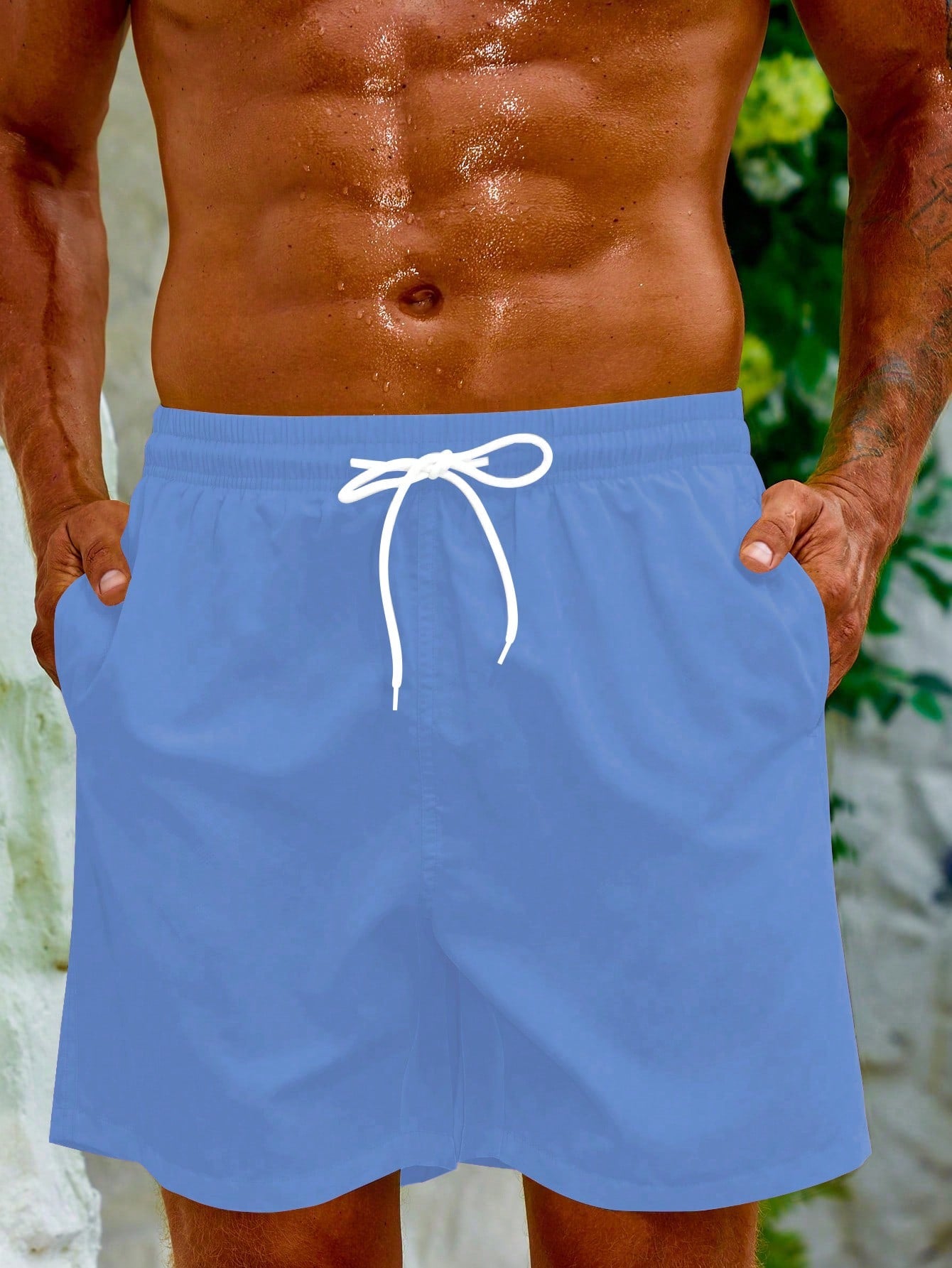 Men's Solid Color Drawstring Waist Pocket Beach Shorts Men Beach Wear Men Swim Trunk Men Vacation Shorts Men Lounge Shorts Pink Men Sh