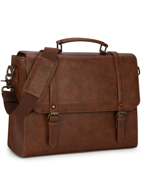 Messenger Bag For Men 15.6 Inch Vintage Leather Waterproof Laptop Briefcase Large Computer Laptop Bag Leather Satchel Bag Retro Shoulder Bag For Office Business Travel College