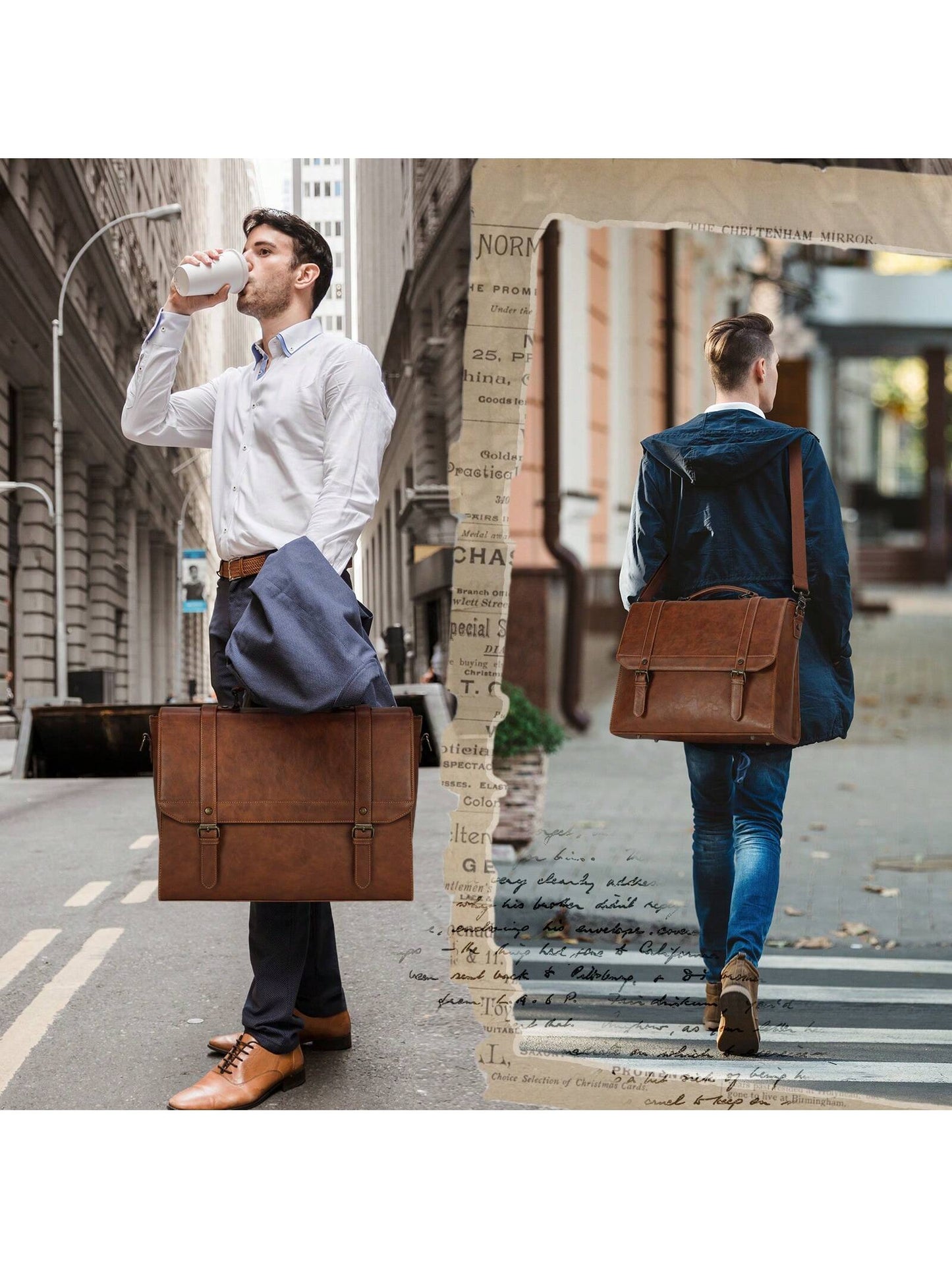 Messenger Bag For Men 15.6 Inch Vintage Leather Waterproof Laptop Briefcase Large Computer Laptop Bag Leather Satchel Bag Retro Shoulder Bag For Office Business Travel College