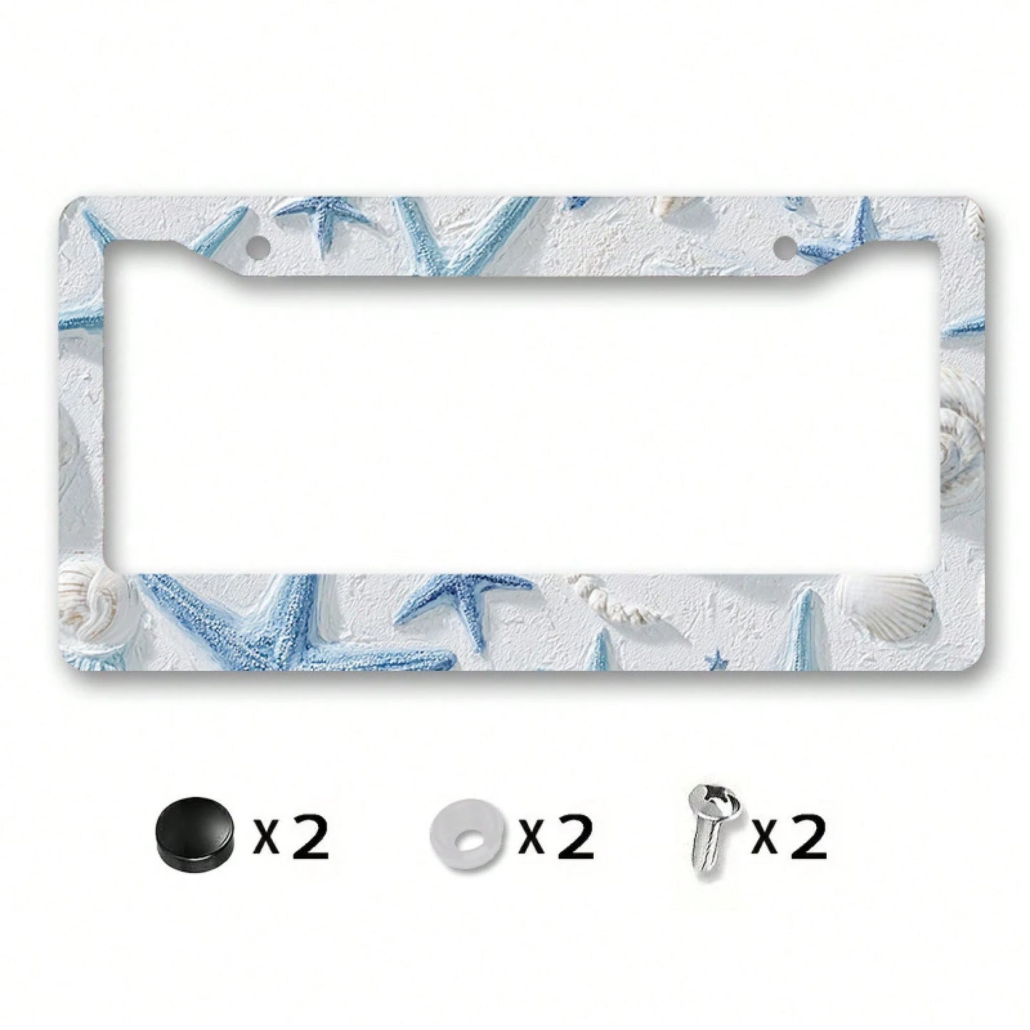 Metal Frame License Plate, Starfish And Shell Design, Perfect For Summer Beach Parties,Car Acessesories,Rust-Resistant And Smooth Surface, Includes Screws, Suitable Forhalloween Decor,Fall Home Decor