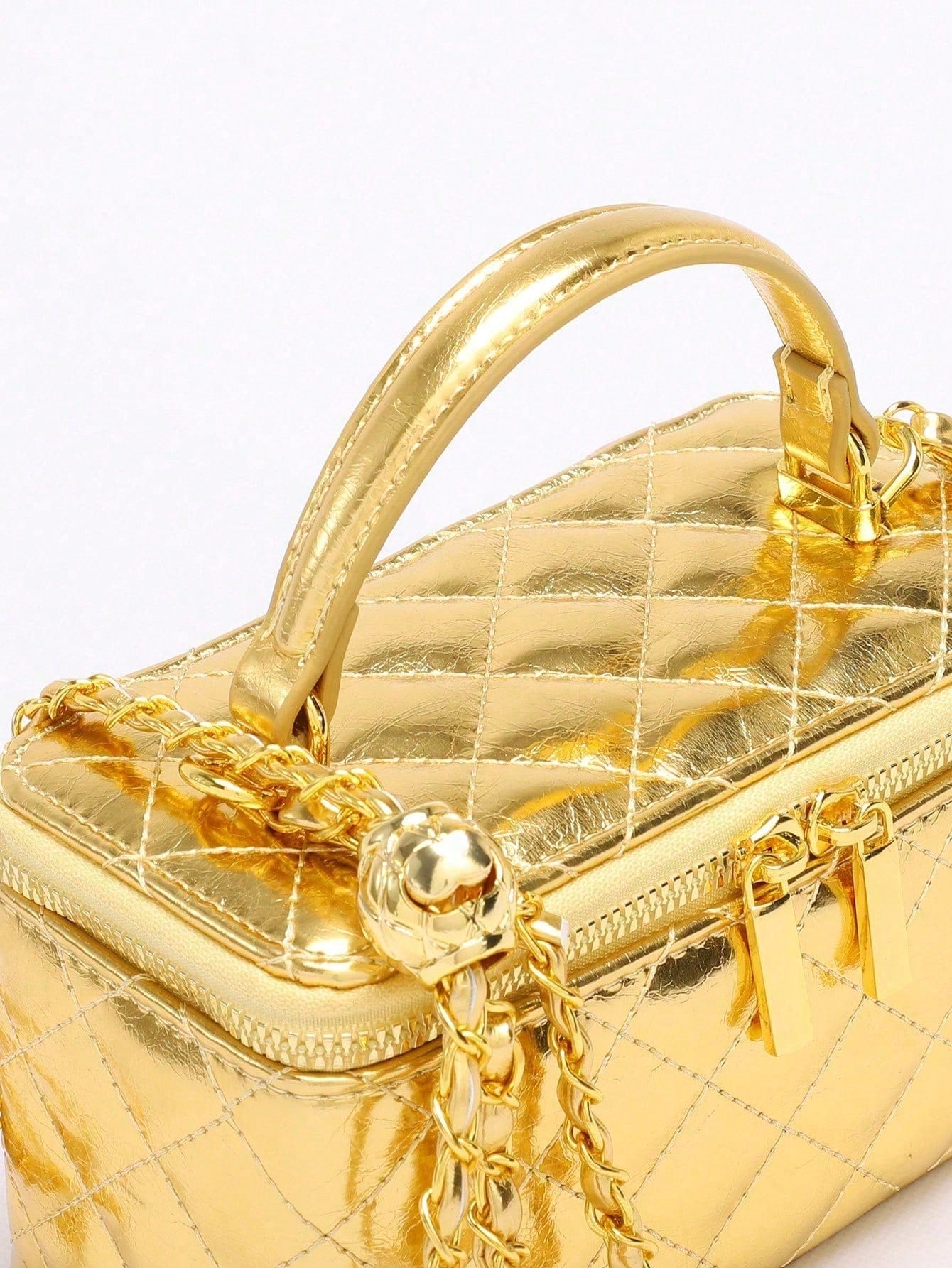 Metallic Quilted Vanity Purse, Gold Chain Luxury Designer Bags, Wallet, Party Date Night Out Bag, Purses For Women, Chic Love, Halloween Gift