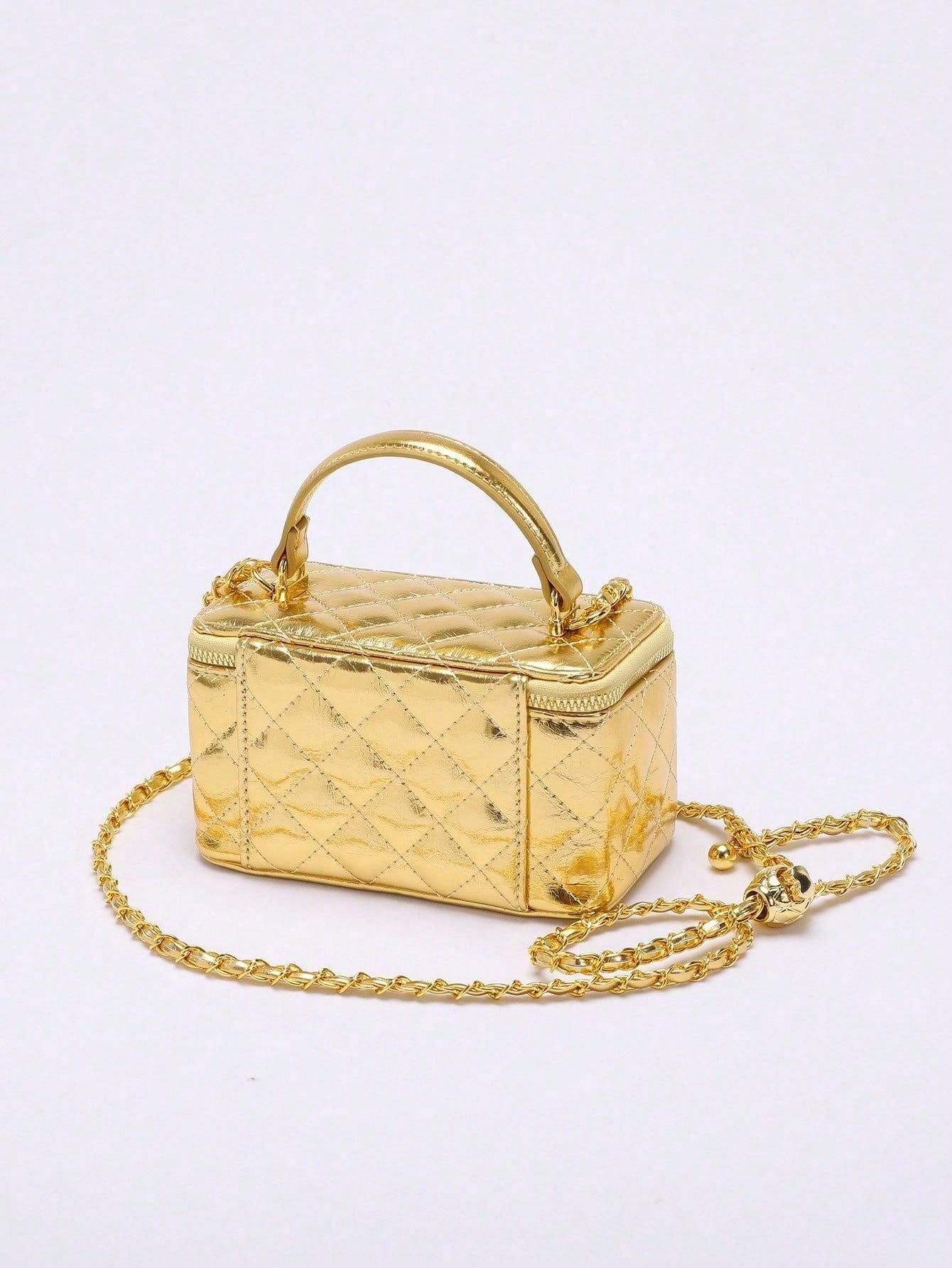 Metallic Quilted Vanity Purse, Gold Chain Luxury Designer Bags, Wallet, Party Date Night Out Bag, Purses For Women, Chic Love, Halloween Gift