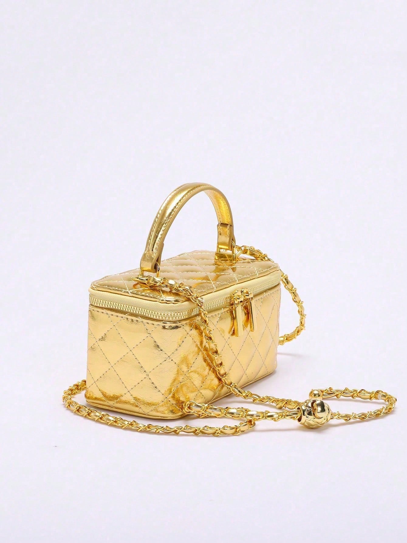 Metallic Quilted Vanity Purse, Gold Chain Luxury Designer Bags, Wallet, Party Date Night Out Bag, Purses For Women, Chic Love, Halloween Gift