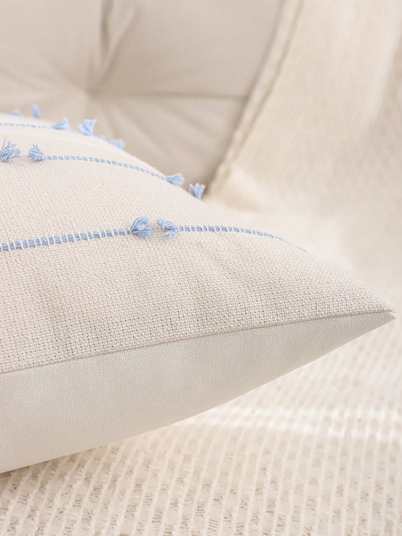 Miater Tasseled Linen Striped Jacquard Decorative Throw Pillow Case For Living Room, Bedroom, Sofa