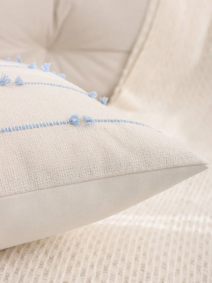 Miater Tasseled Linen Striped Jacquard Decorative Throw Pillow Case For Living Room, Bedroom, Sofa