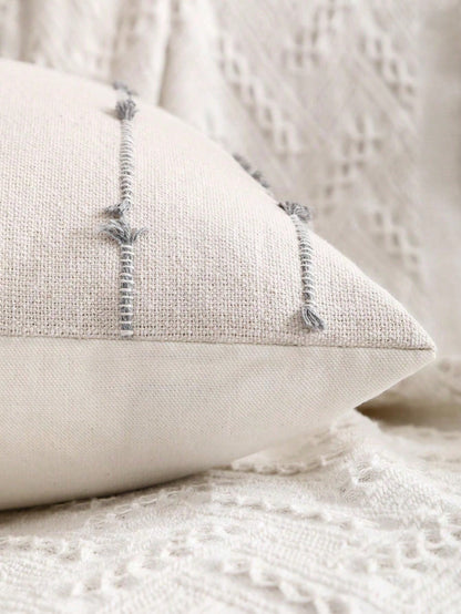 Miater Tasseled Linen Striped Jacquard Decorative Throw Pillow Case For Living Room, Bedroom, Sofa
