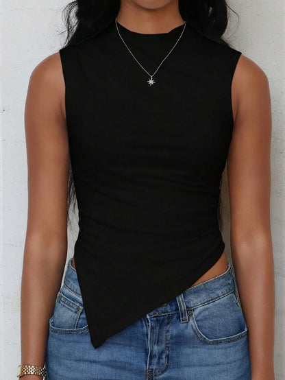 Mima John Women's Solid Color Sleeveless Cropped Casual Tank Top With Asymmetrical Hem,Multipack